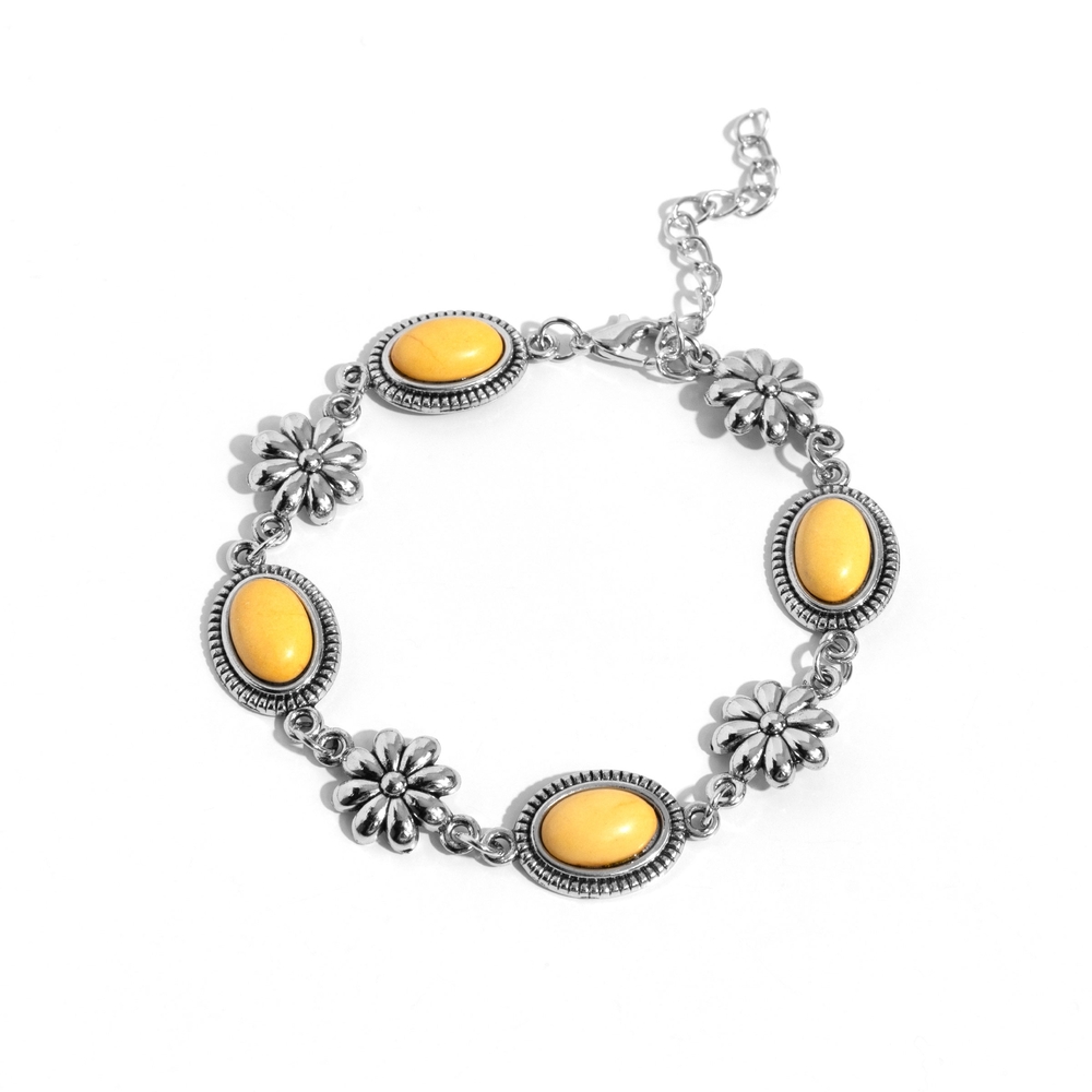 Ornate Silver and Yellow Floral Stone Bracelet